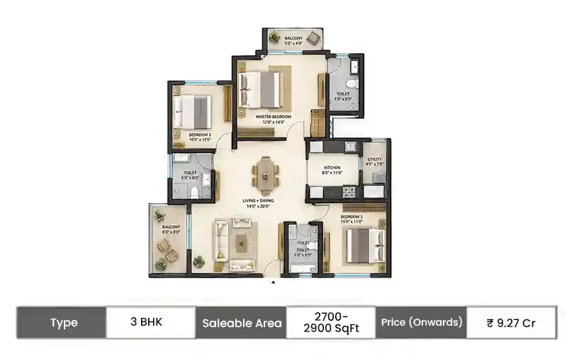 HOABL The Ridge Mashobra 3 BHK floor plan, 2700 sq ft saleable area