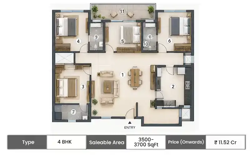 HOABL The Ridge Mashobra 4 BHK floor plan, 3500 sq ft saleable area